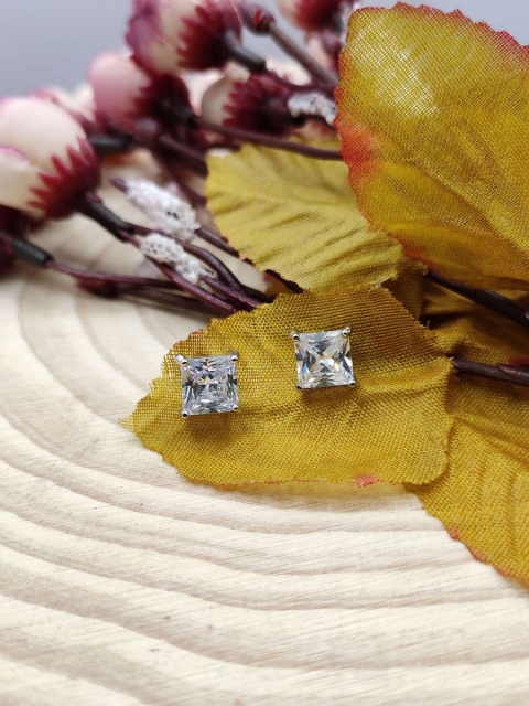

Sia Art Jewellery White Silver-Plated Cubic Zircon Square Studs