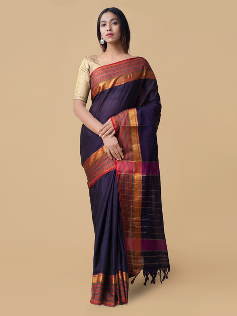 

Unnati Silks Violet & Pink Pure Cotton Woven Design Narayan Peth Saree