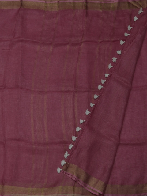 

Pothys Pink & Bronze-Toned Pure Linen Solid Saree