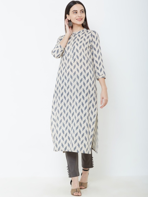

FASHOR Women Off-White & Blue Printed A-Line Kurta