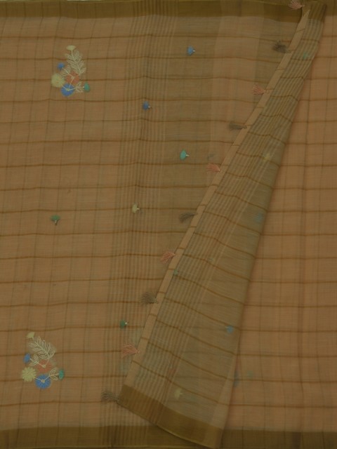 

Pothys Orange Checked Linen Blend Saree
