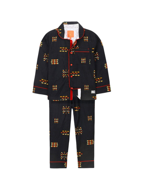 

Cherry Crumble Unisex Kids Black Printed Night suit