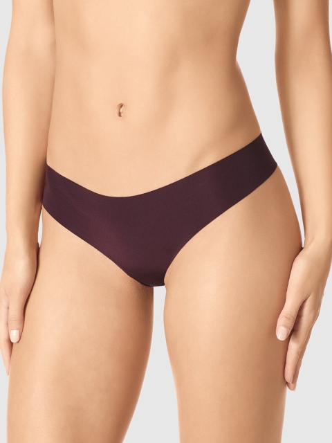 

La Senza Women Burgundy Solid Seamless Sexy No Show Thongs 11052636-96O6