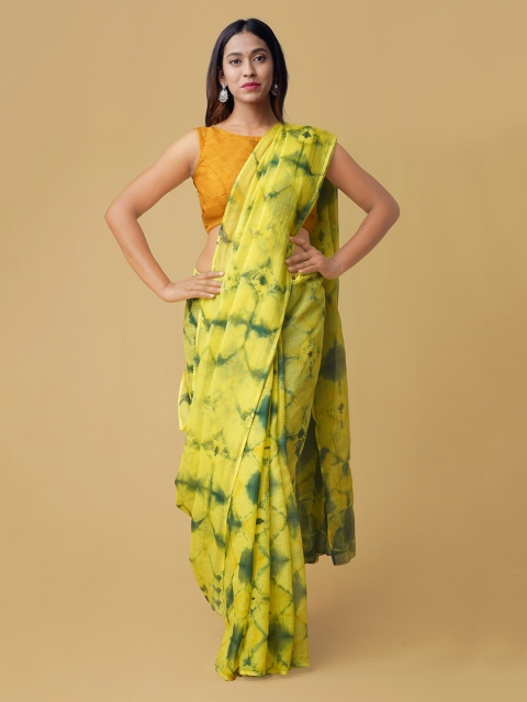 

Unnati Silks Yellow & Green Pure Cotton Dyed Kota Saree