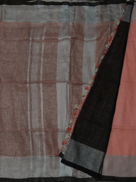 

Pothys Orange & Black Pure Linen Woven Design Saree