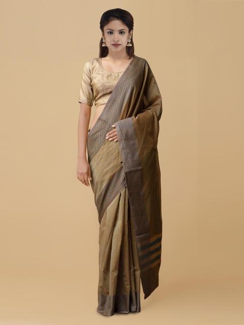 

Unnati Silks Green Silk Cotton Striped Kanjeevaram Saree