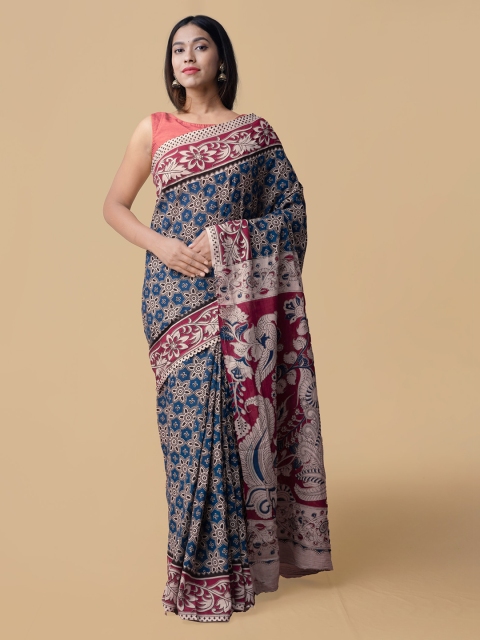 

Unnati Silks Blue & Cream-Coloured Pure Cotton Printed Saree