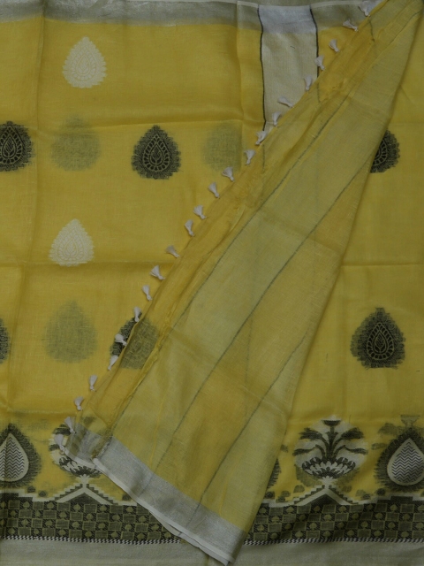 

Pothys Yellow & Black Pure Linen Woven Design Saree