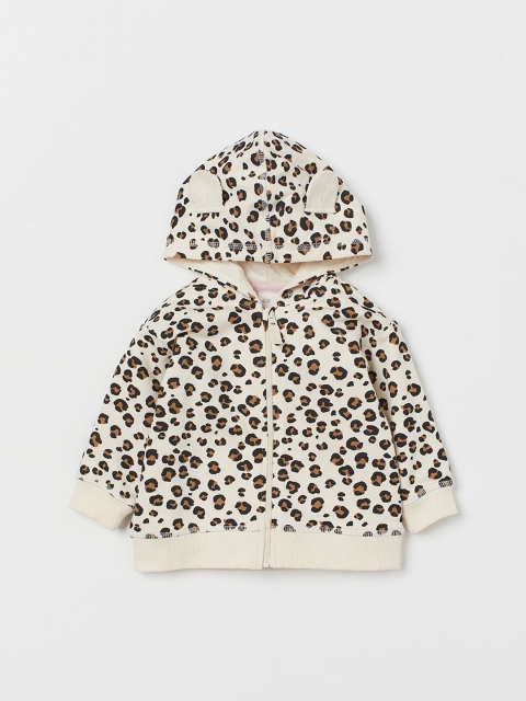 

H&M Girls Off-White & Brown Animal Print Cotton Zip-Through Hoodie