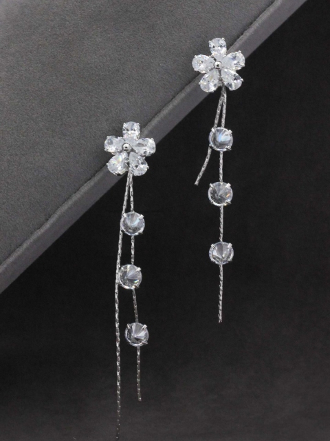 Sia Art Jewellery White & Silver-Plated Floral Drop Earrings