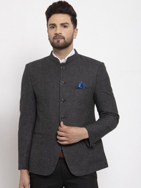 

NEUDIS Men Grey Solid Regular-Fit Single Breasted Bandhgala Formal Blazer