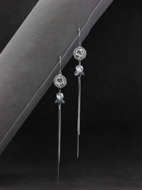 

Sia Art Jewellery White & Silver-Plated Classic Drop CZ Studded Earrings
