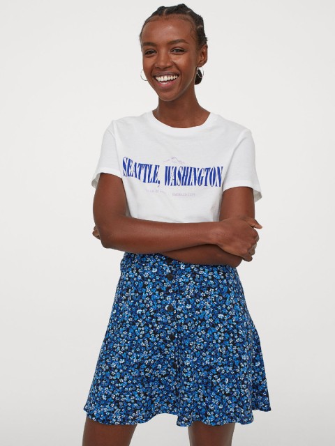 

H&M Women Blue & Black Floral Print A-Line Skirt