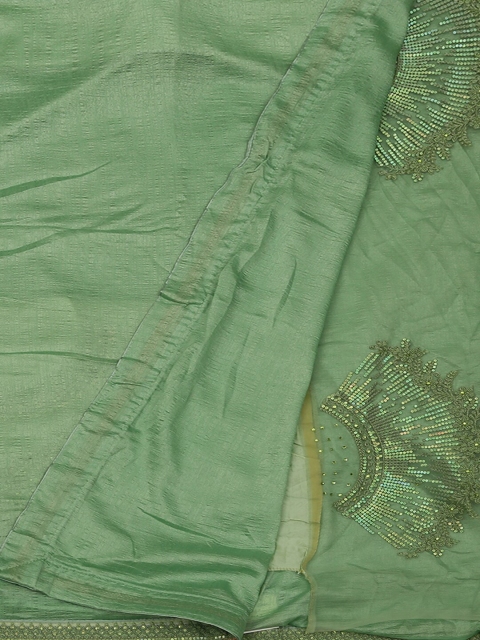 

Pothys Green Solid Poly Georgette Saree