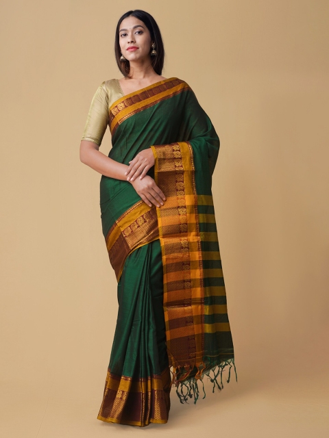 

Unnati Silks Green Pure Cotton Solid Venkatgiri Saree
