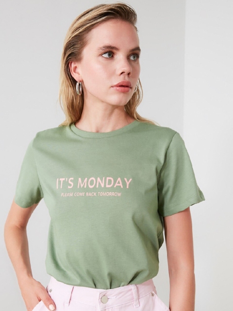 

TRENDYOL COLLECTION Women Green & Pink Printed Round Neck T-shirt