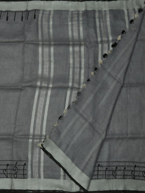 

Pothys Grey & White Pure Linen Solid Saree