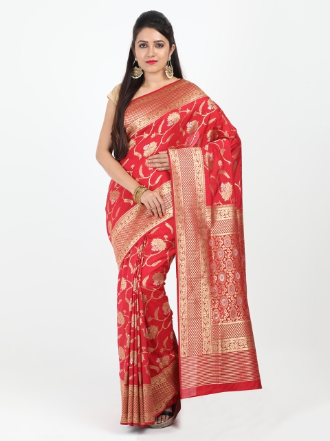 

SABOO COLLECTIONS Red & Grey Woven Design Banarasi Saree