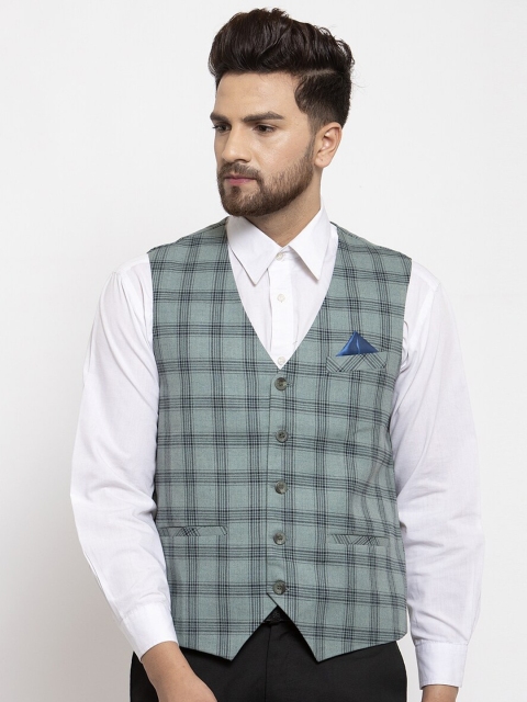 

NEUDIS Men Green Checked Waistcoat