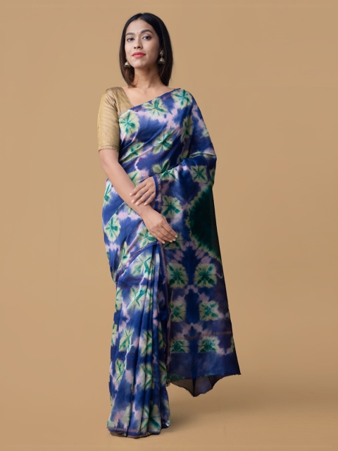 

Unnati Silks Blue & Green Silk Cotton Printed Chanderi Saree