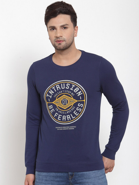 

CONFIDENCE Men Blue & White Printed Slim-Fit Round Neck T-Shirt