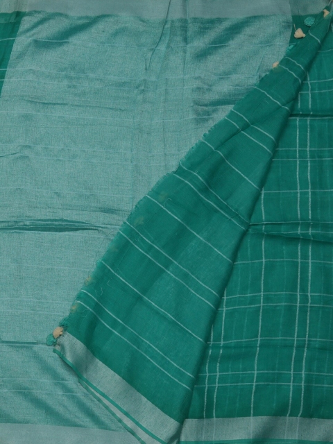 Pothys Green & Grey Pure Linen Checked Saree