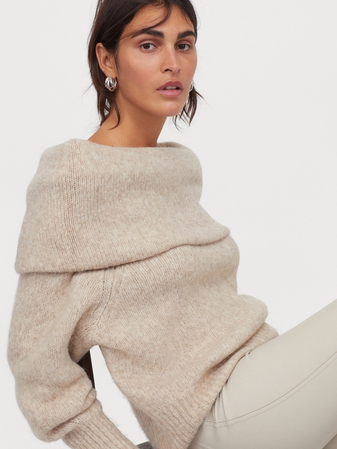 

H&M Women Beige Off-the-Shoulder Sweaters