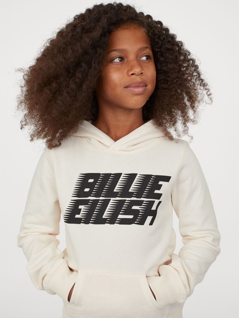 

H&M Girls White & Black Printed Hoodie