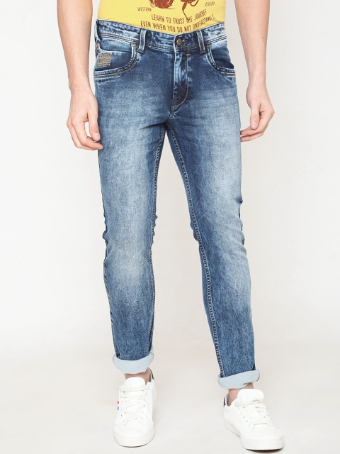 

Oxemberg Men Blue Slim Fit Mid-Rise Low Distress Jeans