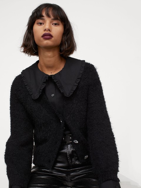 

H&M Black Women Wide-Collared Shirt