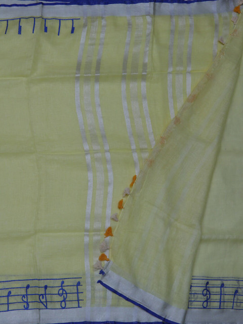 

Pothys Yellow & Silver-Toned Pure Linen Woven Design Saree