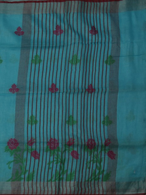 

Pothys Blue Embroidered Pure Linen Saree