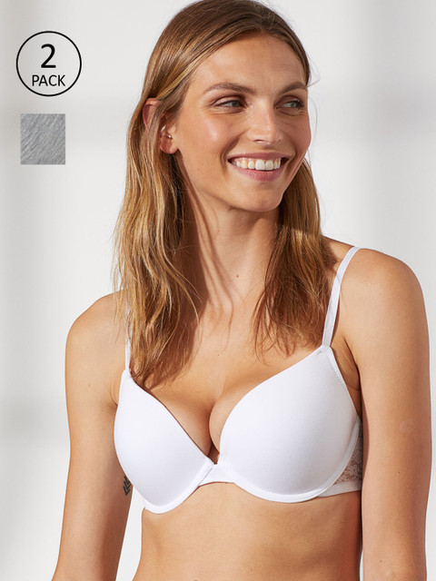 

H&M Women White 2 Pack Cotton Push Up Bras 0723469018