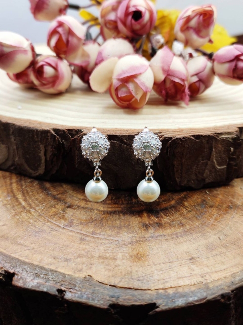 

Sia Art Jewellery White Silver-Plated Cubic Zircon Contemporary Drop Earrings