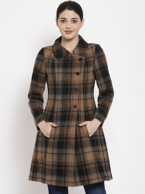 

Owncraft Women Brown & Black Checked Woollen Over Coat