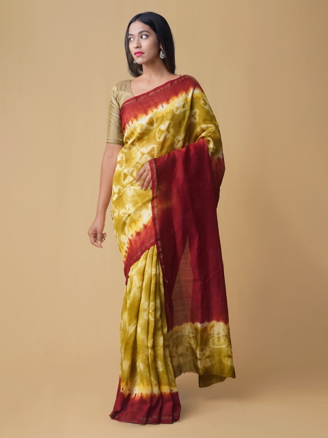 

Unnati Silks Yellow & Red Silk Cotton Dyed Chanderi Saree