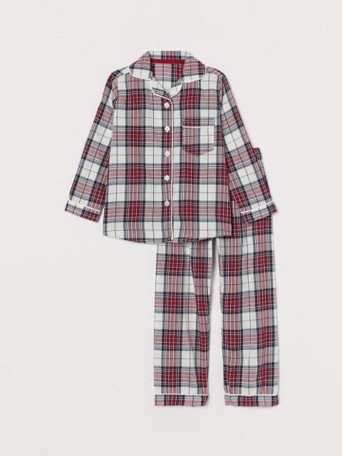 

H&M Girls White & Brown Checked Flannel Pyjamas
