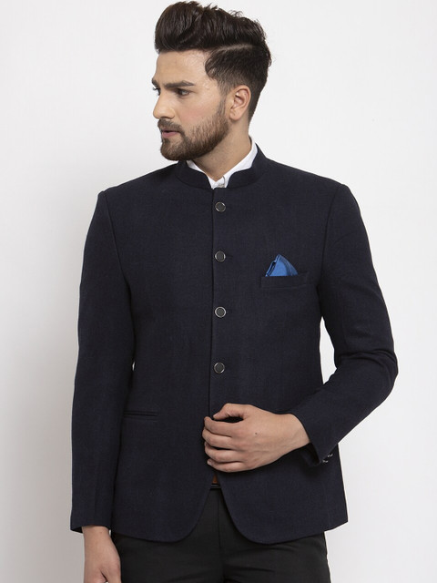

NEUDIS By Dhrohar Men Navy Blue Solid Bandhgala Formal Blazer