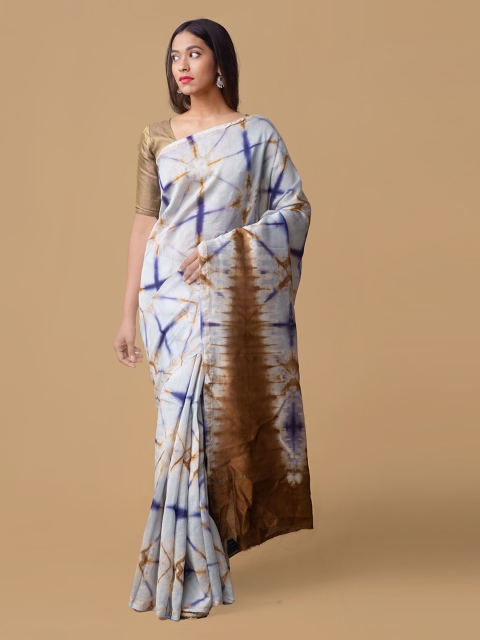 

Unnati Silks White Silk Cotton Dyed Chanderi Saree