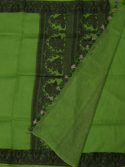 

Pothys Green Solid Pure Linen Saree
