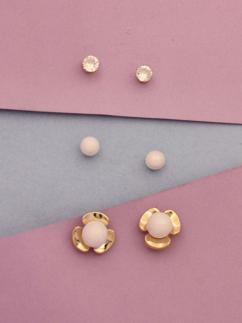

Sia Art Jewellery Pack Of 3 Gold-Plated White Circular Studs