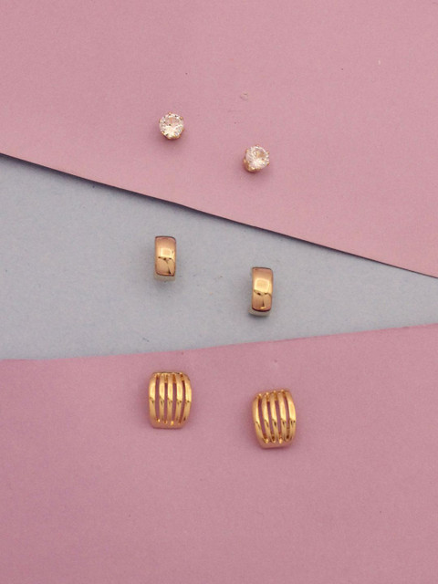 

Sia Art Jewellery Set Of 3 Gold-Plated Circular Studs, White