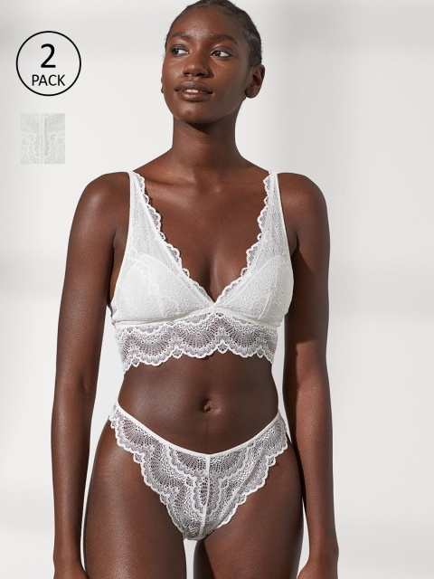 

H&M Women White 2-Pack Lace Brazilian Briefs 0926126001