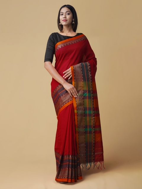 

Unnati Silks Red Pure Cotton Solid Venkatgiri Saree