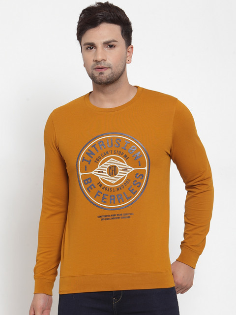 

CONFIDENCE Men Mustard Yellow Printed Slim-Fit Round Neck T-shirt