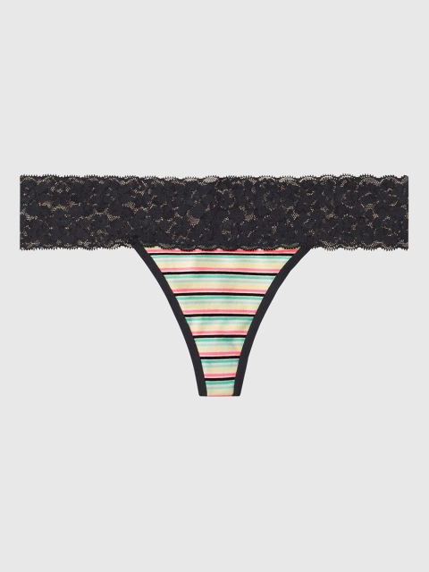La Senza Women Multicoloured Striped Thongs 11059972-4J73, Multi