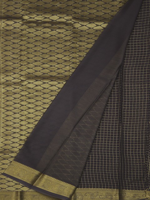

Pothys Grey & Gold-Toned Pure Georgette Checked Saree