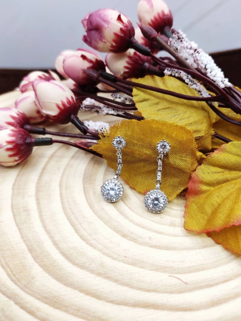 Sia Art Jewellery Silver-Plated Cubic Zircon Contemporary Drop Earrings