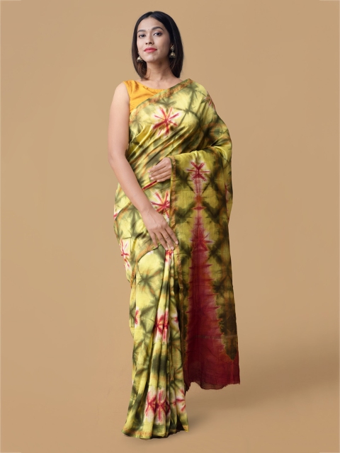 

Unnati Silks Green Silk Cotton Printed Chanderi Saree