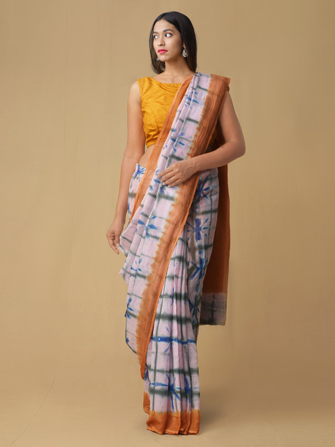 

Unnati Silks Peach-Coloured & White Pure Cotton Printed Kota Saree